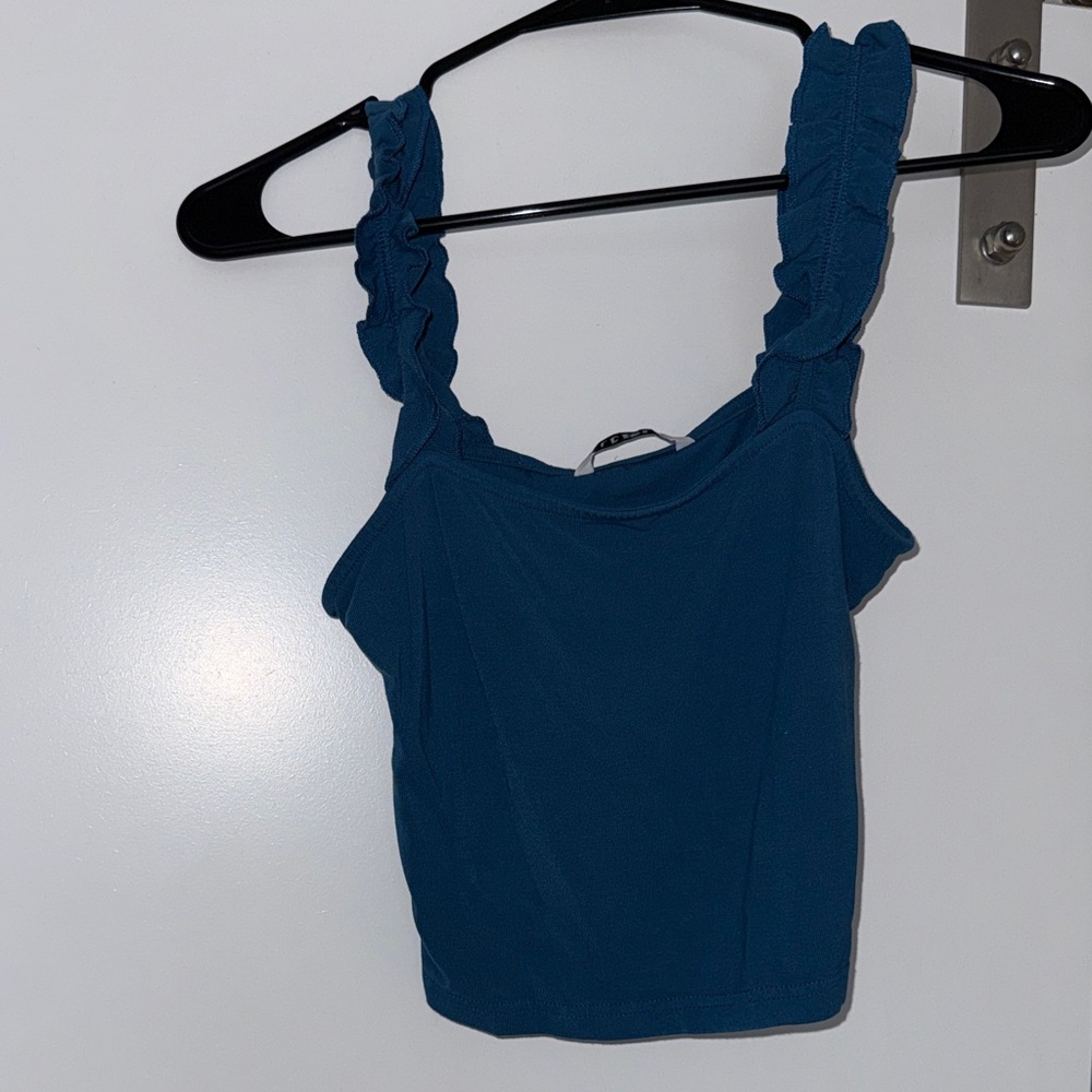Blue Ruffled Strap Women's Top